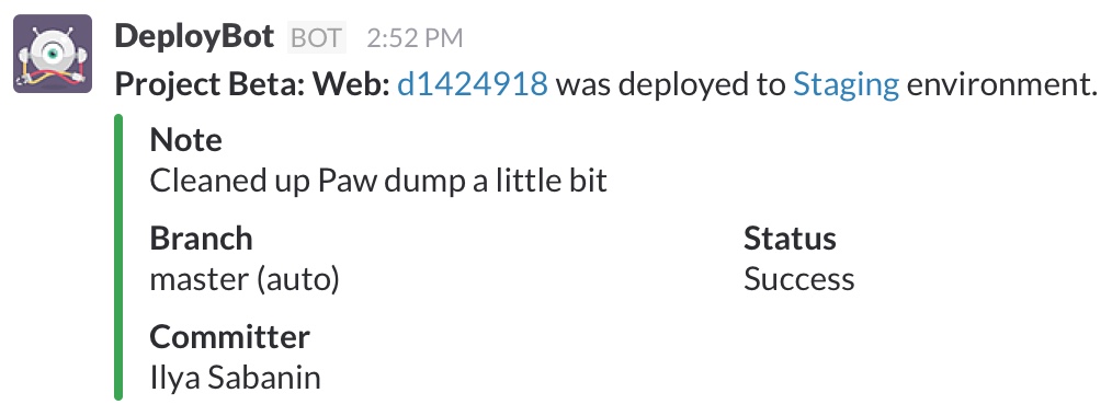 Deployment notifications to your Slack channel