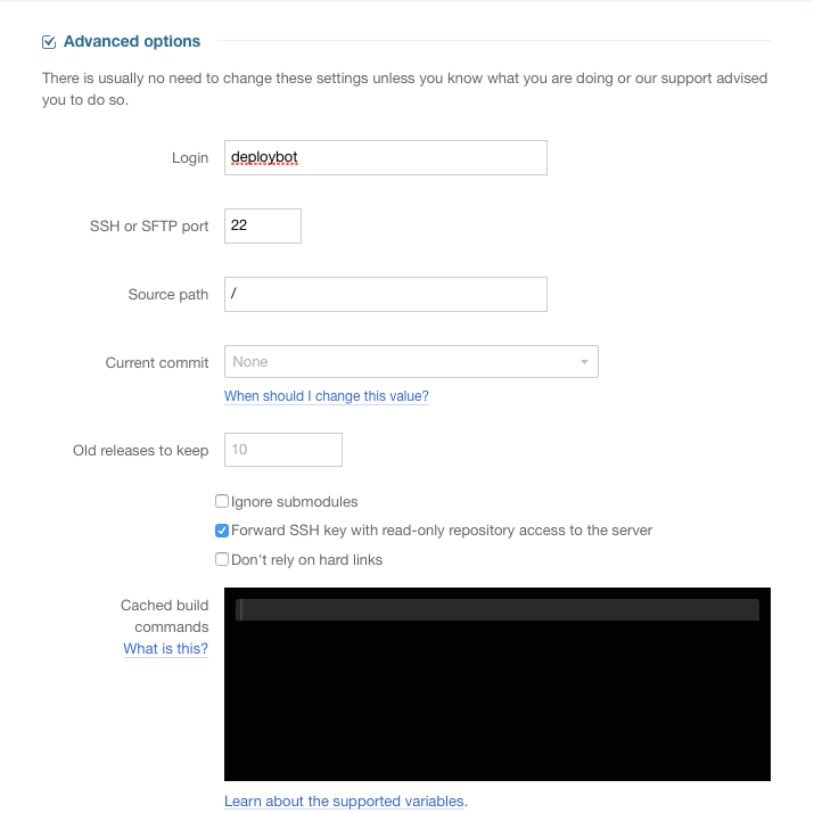 add deploybot login to advanced settings options