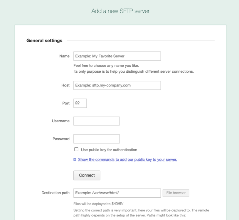 Using SFTP as a deployment target