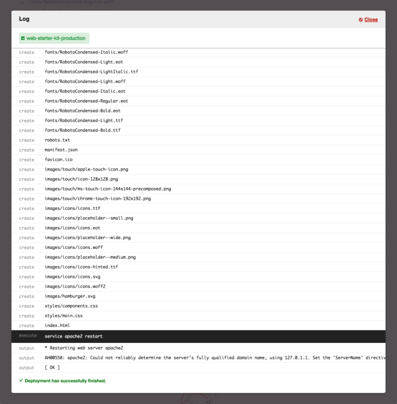 web starter kit deployment logs