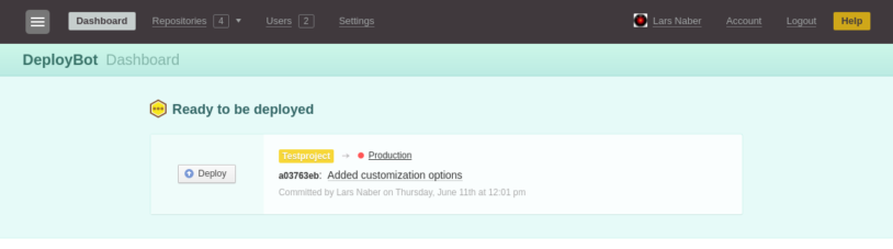 DeployBot dashboard, ready to be deployed