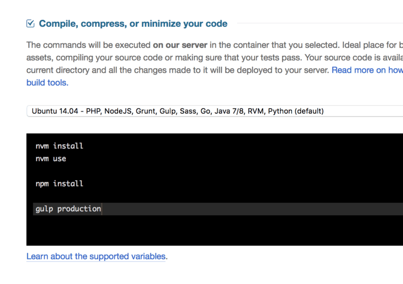 Running gulp production in build container