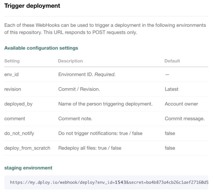 Available configuration settings