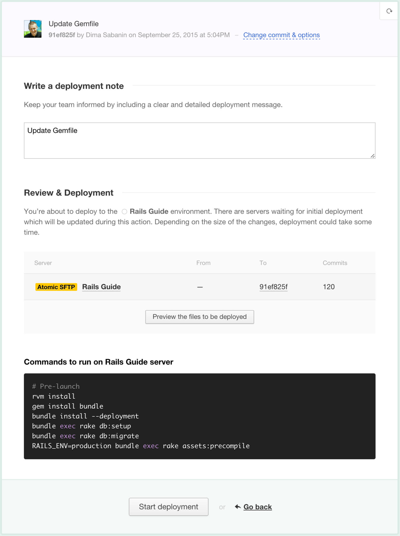 Manual deployment page
