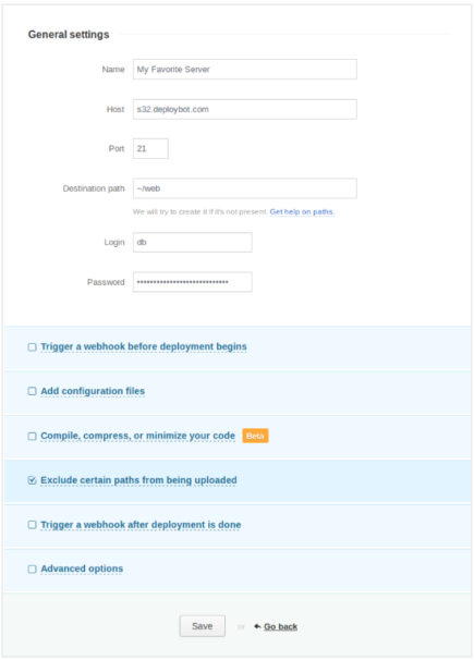 Configure a Custom Server Through FTP with DeployBot