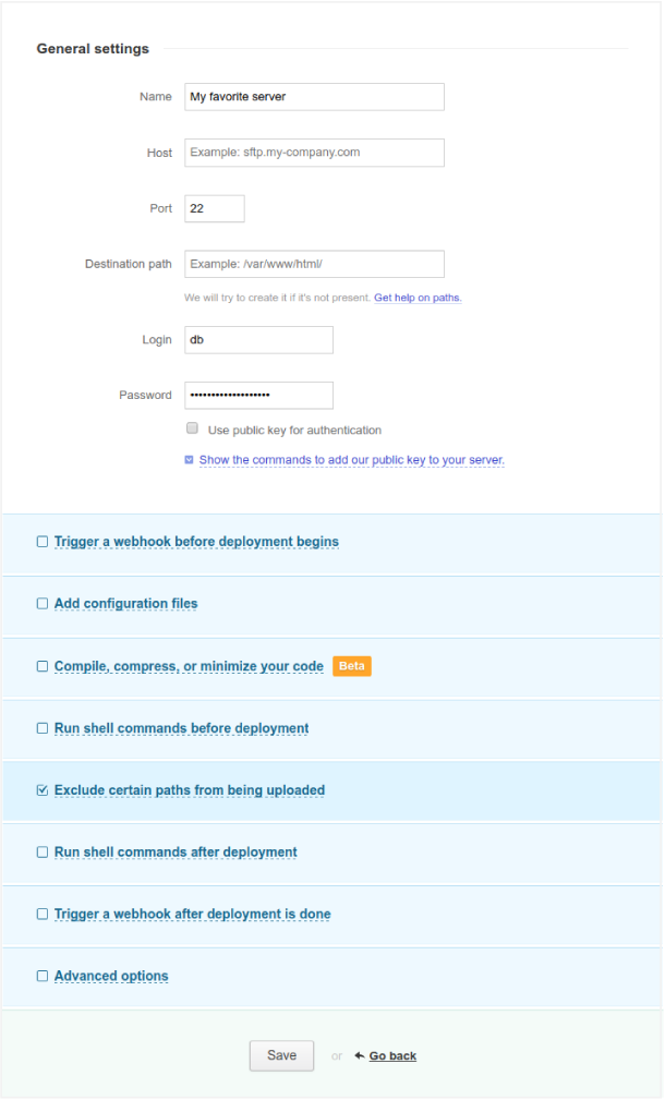 Configure a Custom Server Through SFTP with DeployBot